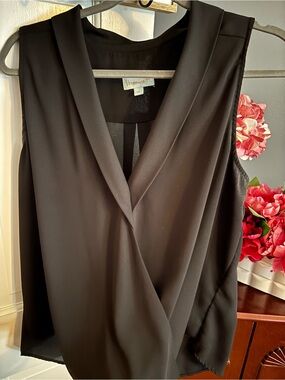 Veronica M Black Draped Sleeveless V-Neck Top
